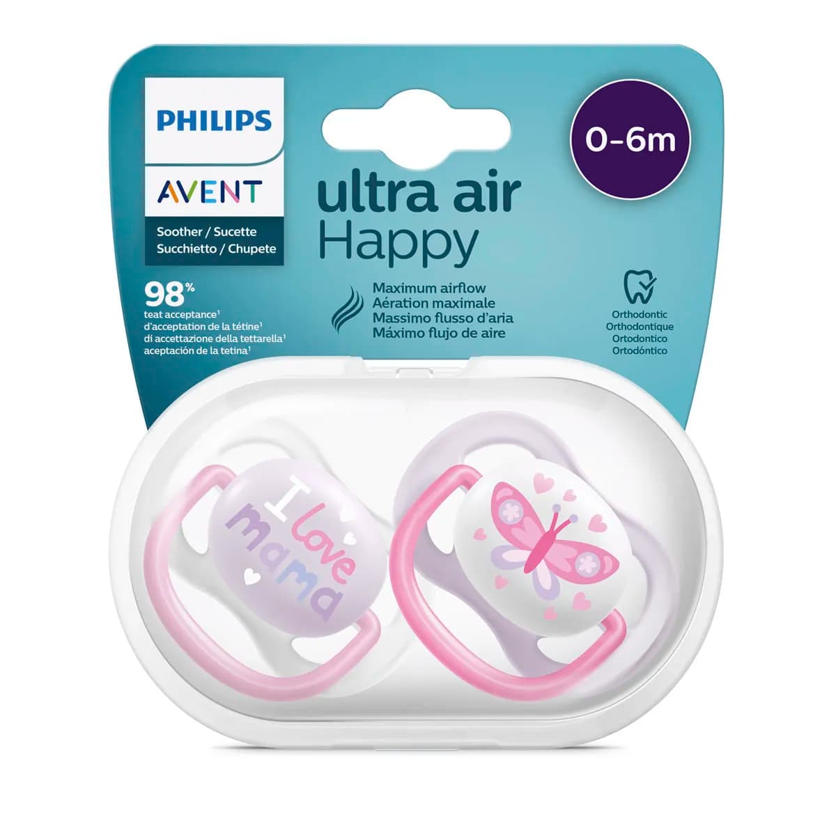 Avent 2 sucettes Maman Papillon 0-6 mois