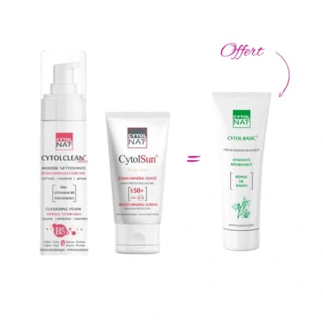 COFFRET CYTOLNAT CYTOLCLEAN MOUSSE NETTOYANTE 150ML+ CYTOLSUN ECRAN TEINTEE 50ML+ CYTOL BASIC 50ML OFFERTE