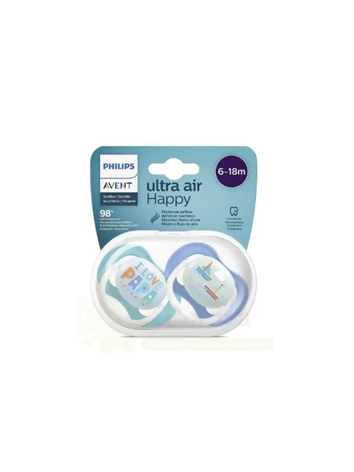 Philips Avent – Pack de 2 sucettes Ultra Air pour bébés de 6 à 18 mois.