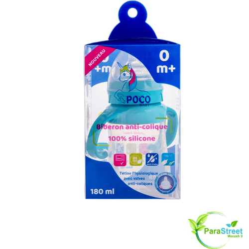 POCO BABY BIBERON SILICONE ANTI-COLIQUE BLEU 180ML