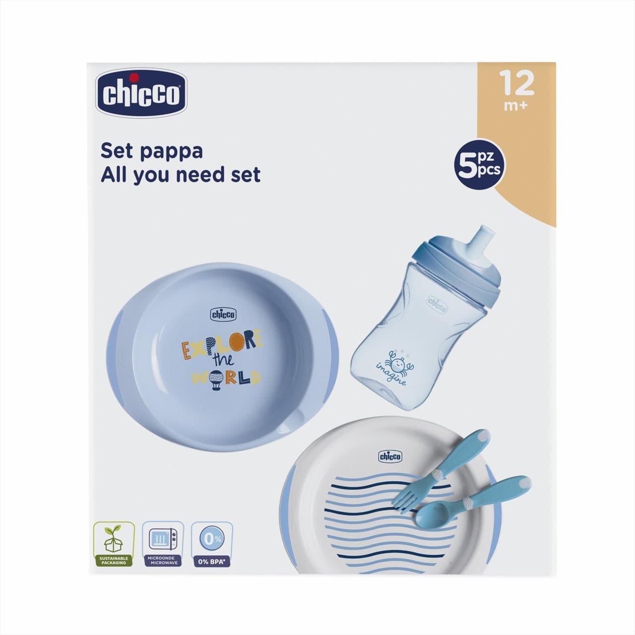 CHICCO COFFRET Assiette couvert bleu,12M+