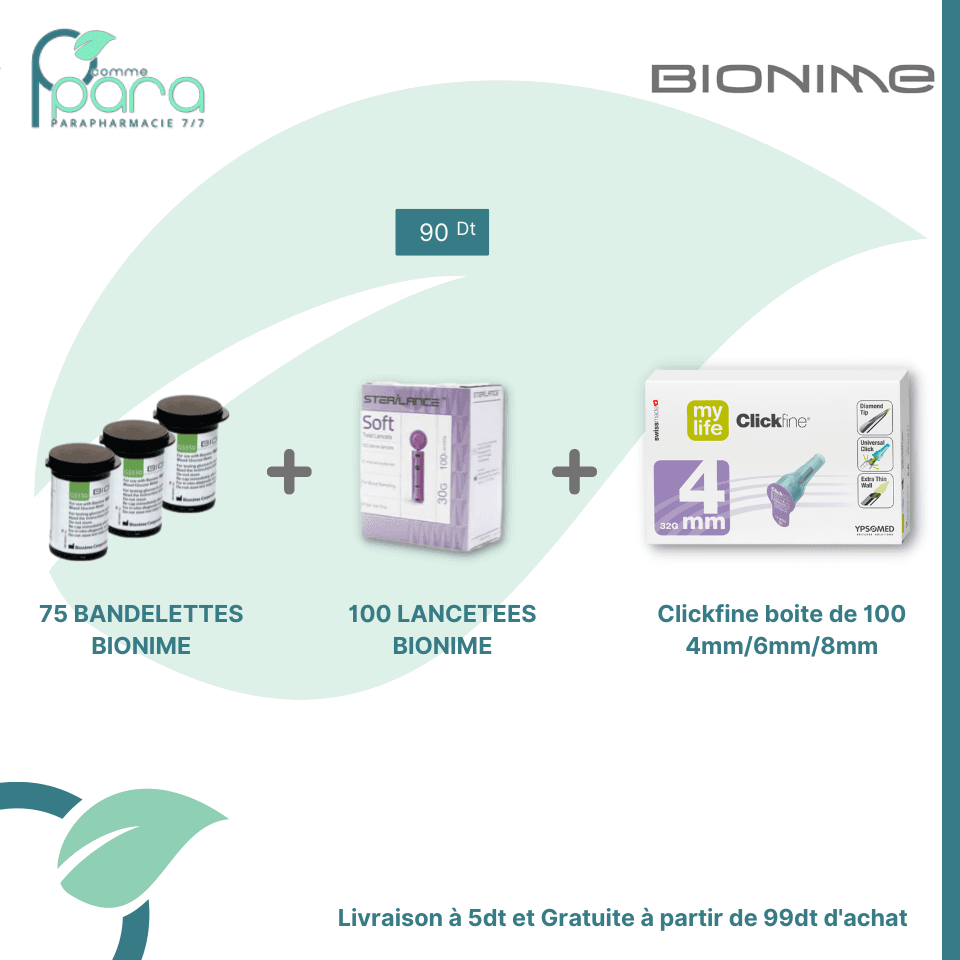 BIONIME PACK Bandelettes+Lancettes+Clickfine
