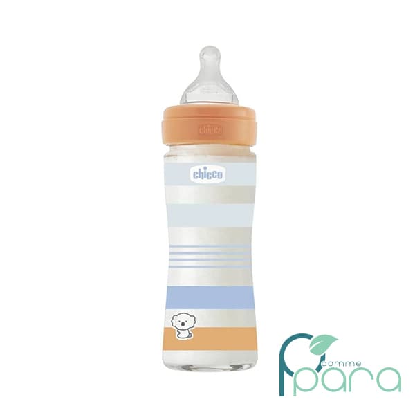 CHICCO Biberon Verre Sil Lent Garçon,240ml