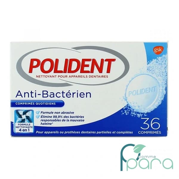 POLIDENT Nettoyant Anti Bactérien,36 Comprimés