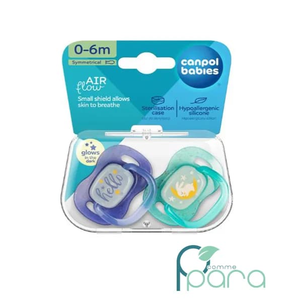 CANPOL 2 Sucettes Symétrique NightGlow 0-6m Blue