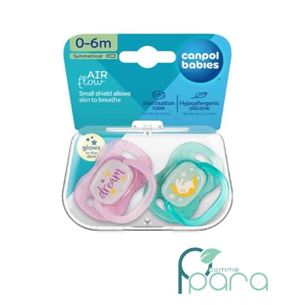 CANPOL 2 Sucettes Symétrique NightGlow 0-6m Rose