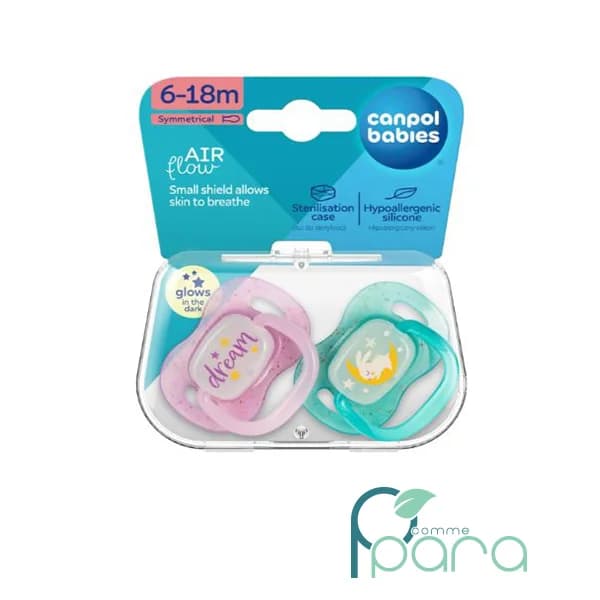 CANPOL 2 Sucettes Symétrique NightGlow 6-18m Rose