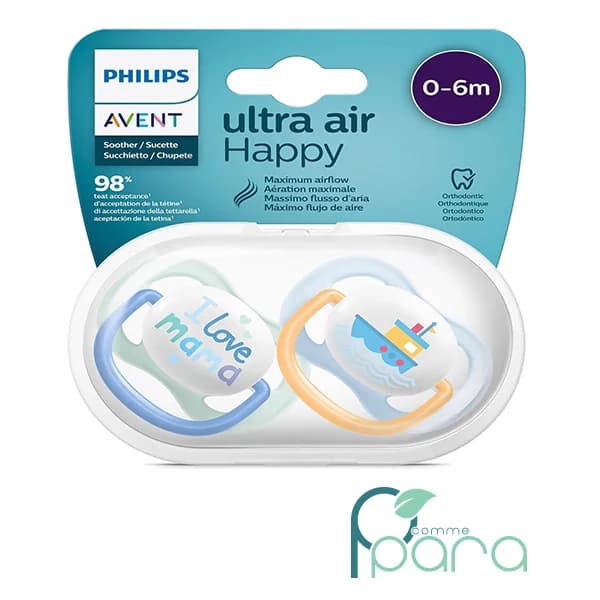 AVENT 2 Sucettes Ultra Air Happy 0-6M SCF080/01