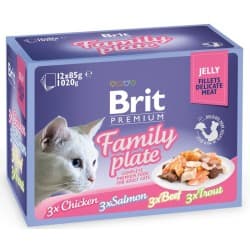 BRIT PREMIUM CHAT FILETS DELICATS EN GELEE FAMILY PLATE,12x85G