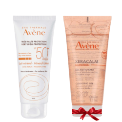 AVENE SOLAIRE LAIT MINERAL TRES HAUTE PROTECTION SPF50+ 100ML+XERACALM GEL NETTOYANT 100ML (OFFERT)