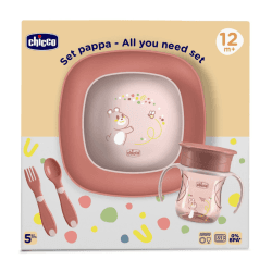 CHICCO COFFRET REPAS BEBE ASSIETTE BOL TASSE CUILLERE FOURCHETTE 12M