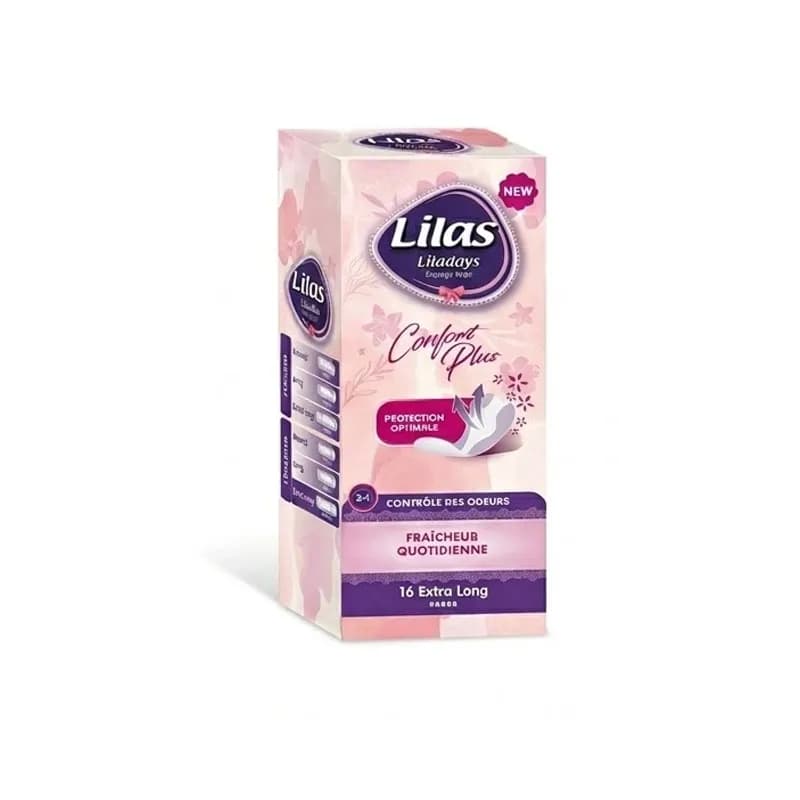 LILAS CONFORT PLUS PARFUMÉ EXTRA LONG 16 PCE PROTÉGE SLIP