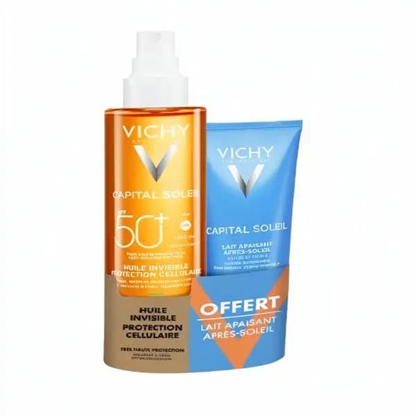 VICHY CAPITAL SOLEIL 50+SPF HUILE INVISIBLE PROTECTION CELLULAIRE 200ML + LAIT APRES-SOLEIL 100ML