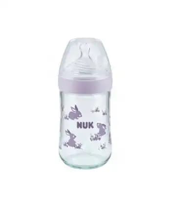 NUK biberon en verre nature sens temperature violet 240ml