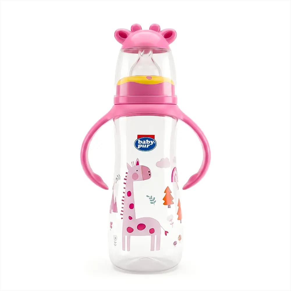 baby pur biberon Girafe standard avec anses Rose 250ml (REF:72031)