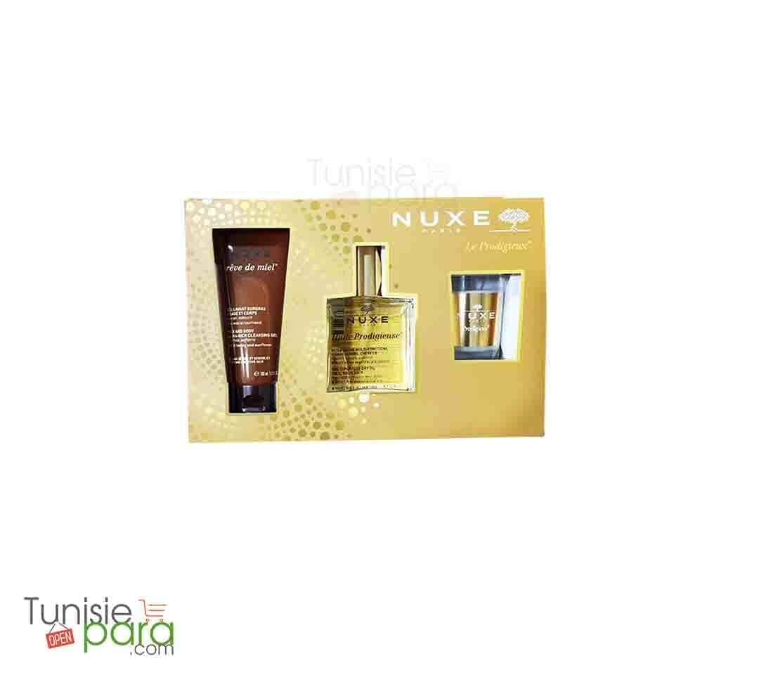 NUXE Coffret huile prodigieuse 100ml + rêve de miel gel surgras 100ml offert +bougie huile prodigieuse offert
