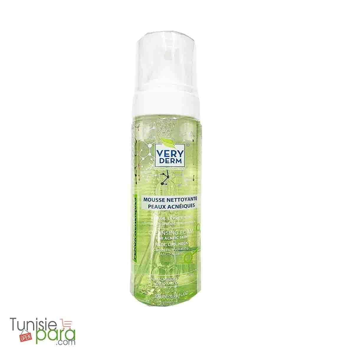 very derm mousse nettoyante peaux acneiques 200 ml