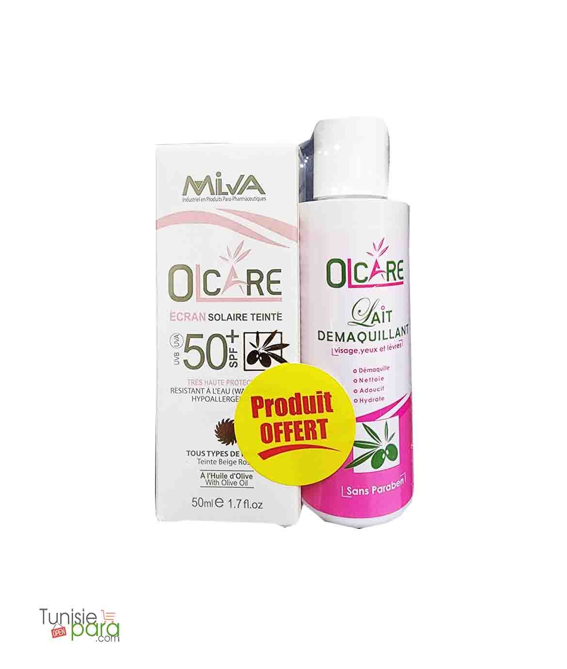 Milva Olcare Ecran Solaire Teinté Beige rosée SPF 50+ + Lait démaquillante 100 ml offert