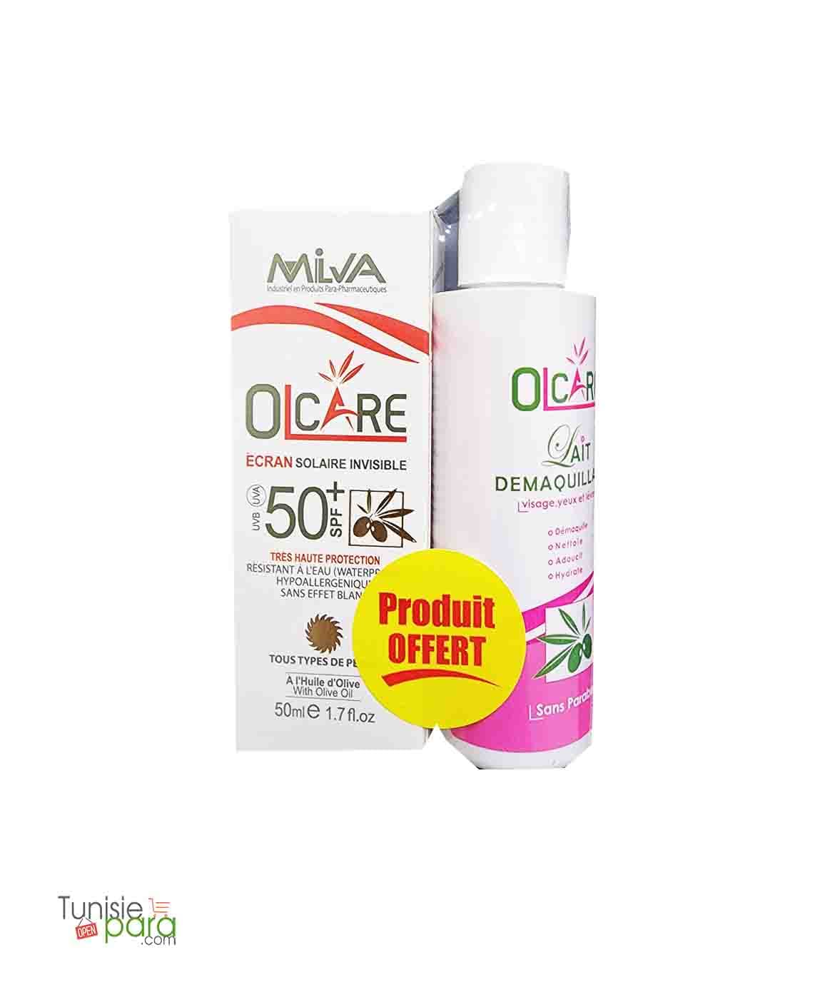 Milva Olcare Ecran Solaire Invisible SPF50+ 50ml + Lait démaquillant 100 ml offert