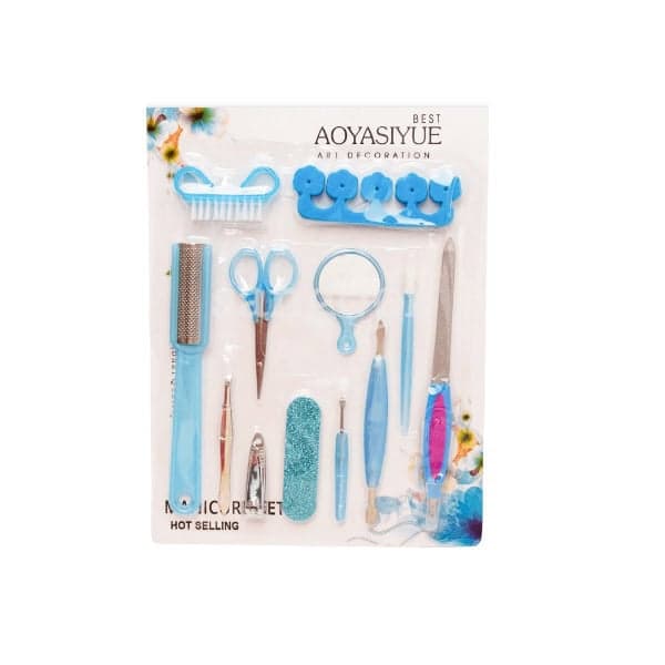 Aoyasiyue paquet kit pedicure 11pcs + miroir bleu ou rose ou mauve