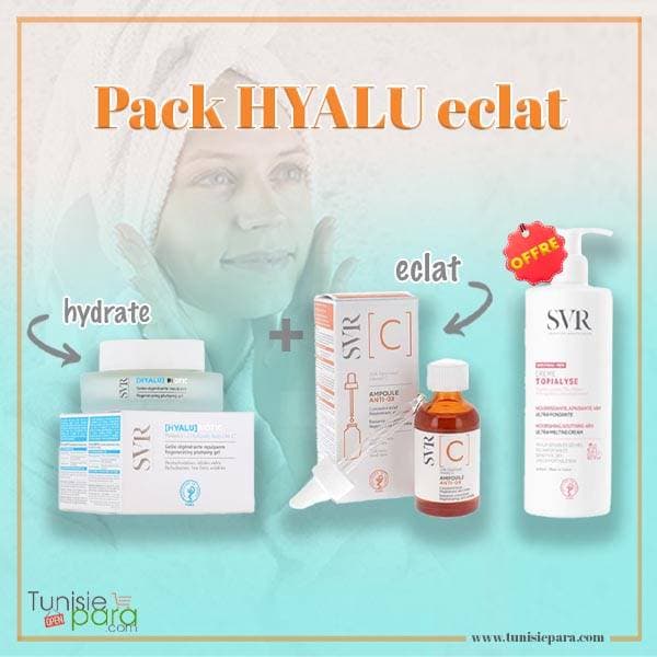 SVR PACK HYALU ECLAT: hyalu biotic + Ampoule C + SVR Topialyse Crème 400ML OFFERT