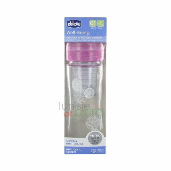 Chicco well being biberon verre 240 ml debit lent 0 mois et +