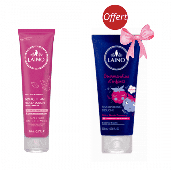Laino Démaquillant Sous La Douche 150 Ml + Laino Shampooing Douche Gourmandise D’Enfants 200 Ml Offert