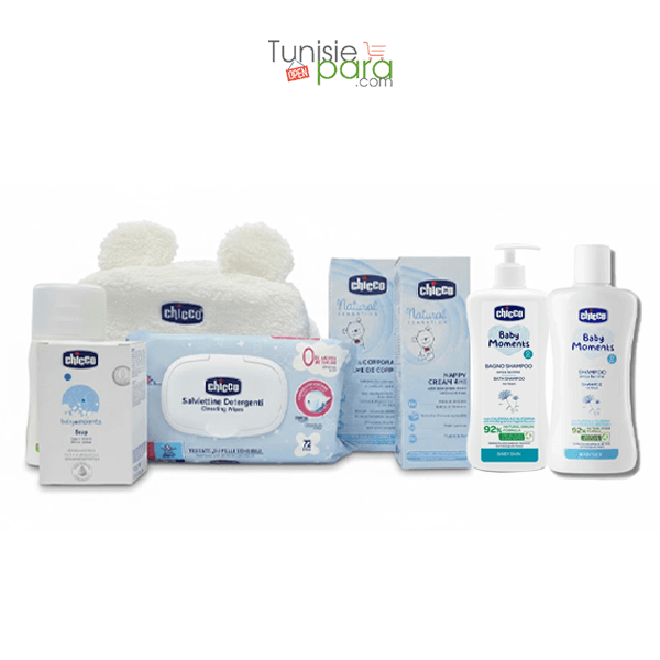Chicco trousse blanche (cadeaux offerts lingettes 72pcs shampoing baby moment 200ml )