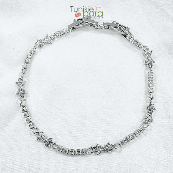 Bracelet Rivière en Acier Inoxydable Argenté – Nœuds Scintillants et Cristaux Pavés