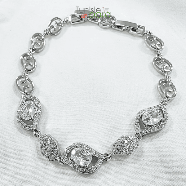 Bracelet de Luxe Style Vintage en Argent Massif et Zircone Cubique Ovale – Design Filigrané