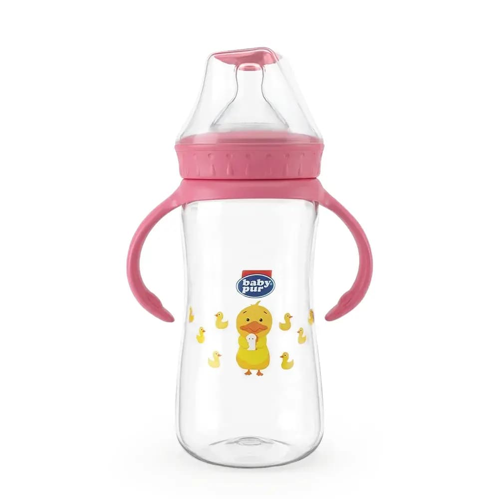 Baby Pur Biberon en Plastique Large Maxi Avec Anse et Couvercle Torsade 360 ml ROSE Ref 72012