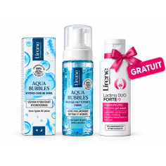 PACK LIRENE AQUA BUBBLES HYDRO-SERUM 30 ML + MOUSSE NETTOYANTE 150 ML + LACTIMA DUO FORTE+ 100 ML OFFERT