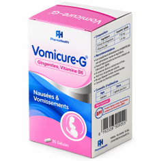 PHARMAHEALTH VOMICURE-G – GINGEMBRE & VITAMINE B6 – NAUSÉES & VOMISSEMENTS – 30 GÉLULES