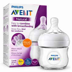 PHILIPS AVENT NATURAL BIBERON 125 ML 0M+ AVEC TÉTINE DÉBIT NOUVEAU-NÉ – SCF690/17