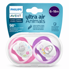 PHILIPS AVENT ULTRA AIR ANIMALS FILLE – SUCETTES ORTHODONTIQUES 6–18 MOIS – LOT DE 2