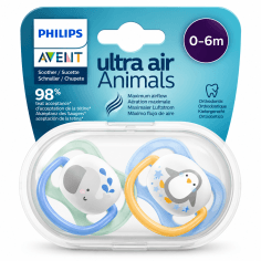 PHILIPS AVENT ULTRA AIR ANIMALS GARÇON – SUCETTES ORTHODONTIQUES 0–6 MOIS – LOT DE 2
