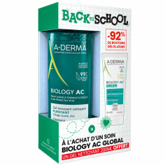A-DERMA Coffret Back to School BIOLOGY AC GLOBAL 40 ml + Gel Nettoyant Purifiant 200 ml Offert