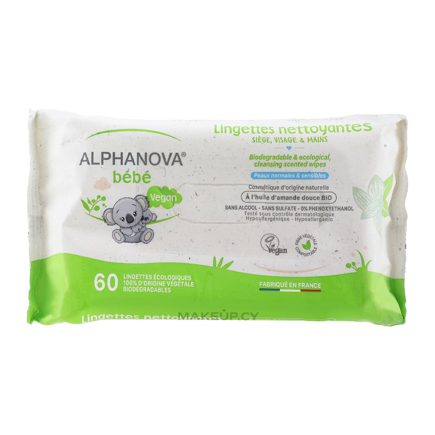 ALPHANOVA Lingettes Nettoyantes A L’huile D’amande Douce 60 unités