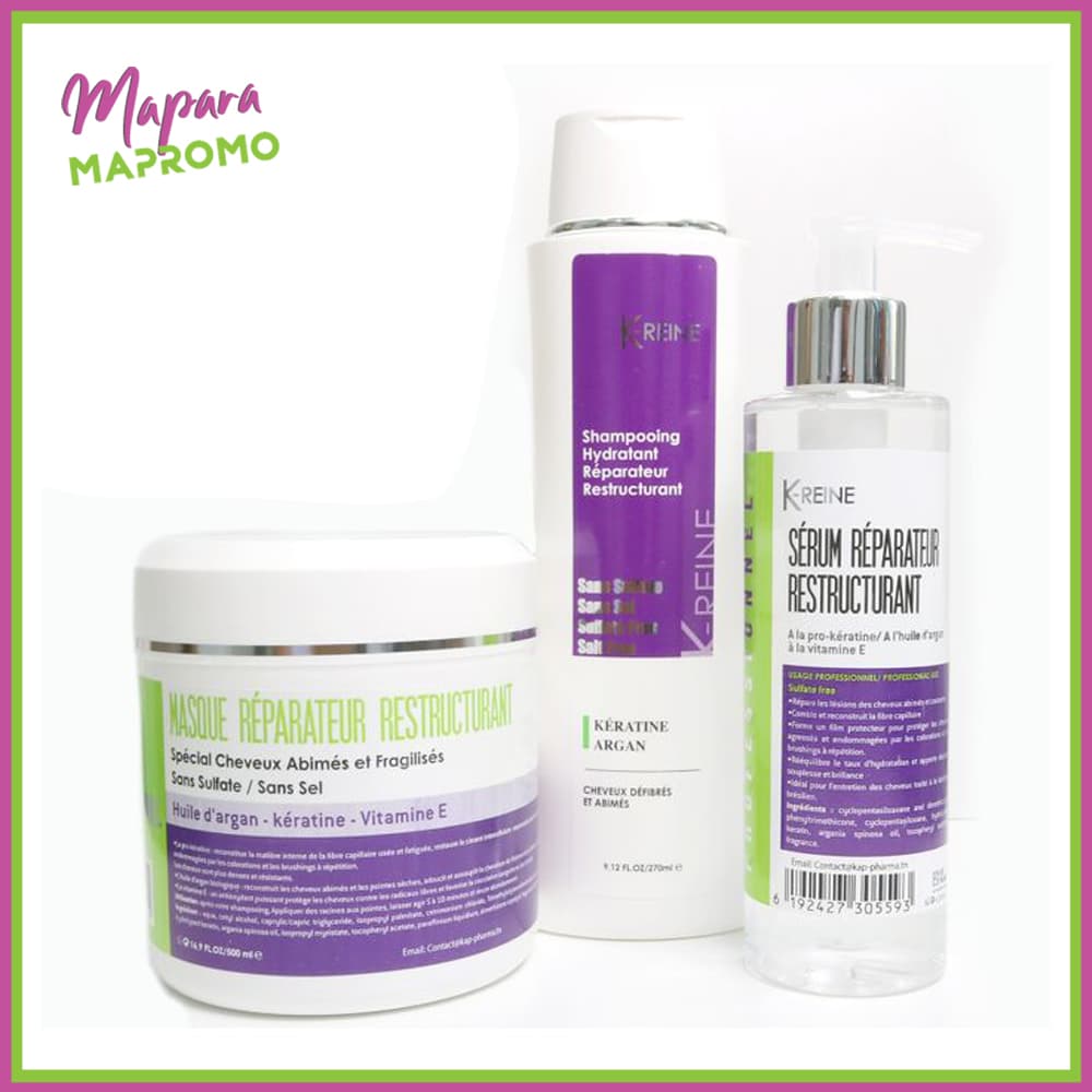 K-REINE Pack Capillaire Réparateur Restructurant à La Pro-Kératine et à L’huile d’Argan