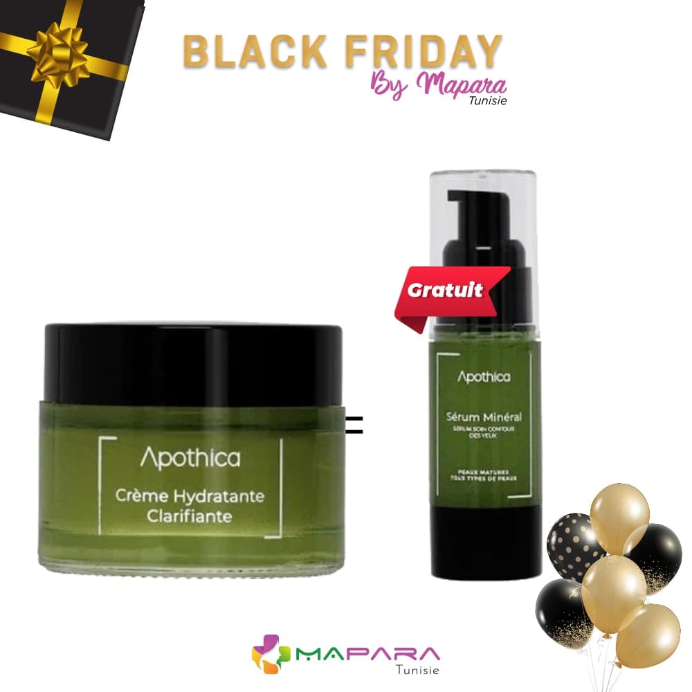 APOTHICA Crème Hydratante Clarifiante 50ml + Sérum Minéral Soin Contour des Yeux Défatiguant-Régénérant 30ml (offert)