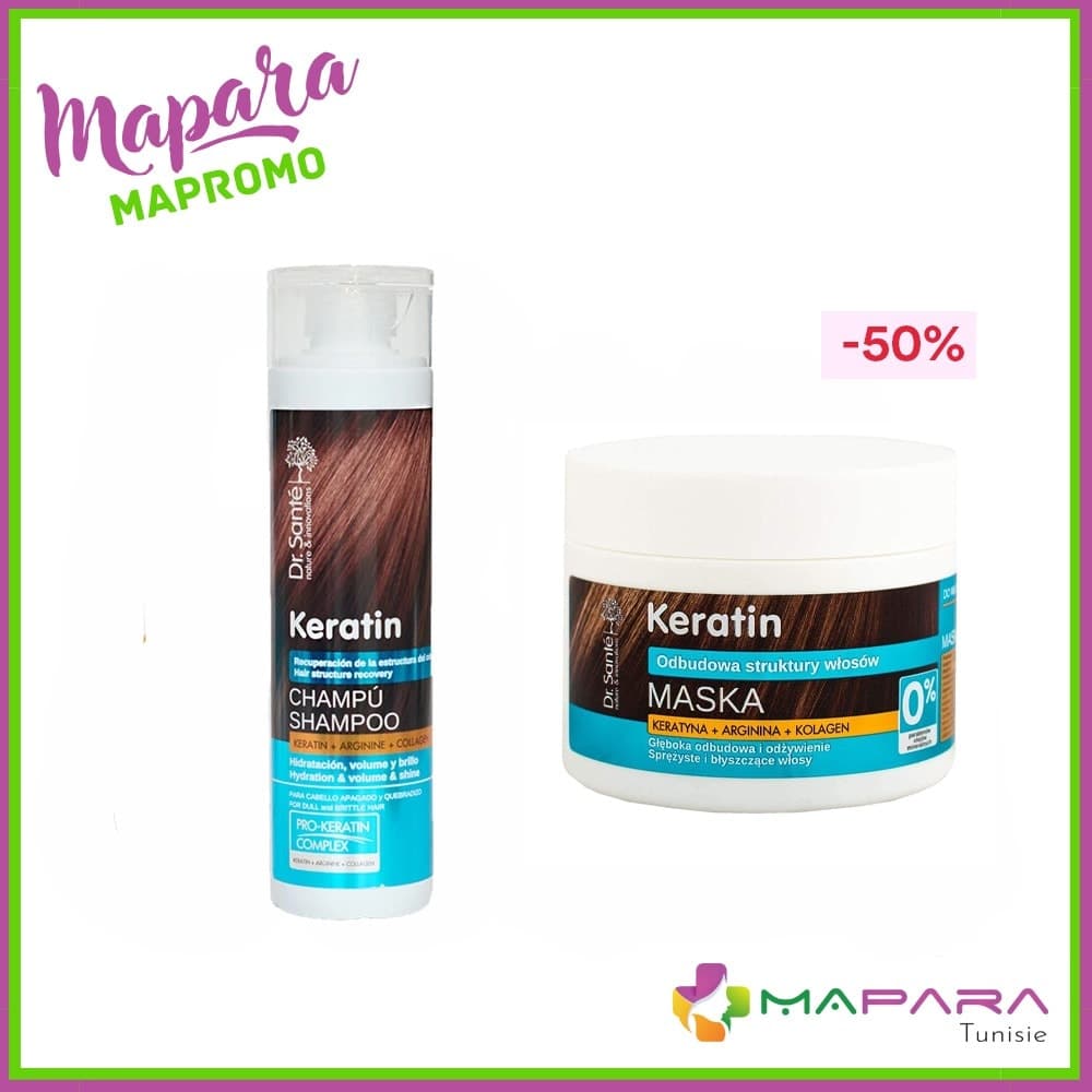 Dr Santé Keratin Shampooing Cheveux Abîmés 250ml + -Dr Santé Keratin Masque Cheveux Abîmés 300ml (-50%)