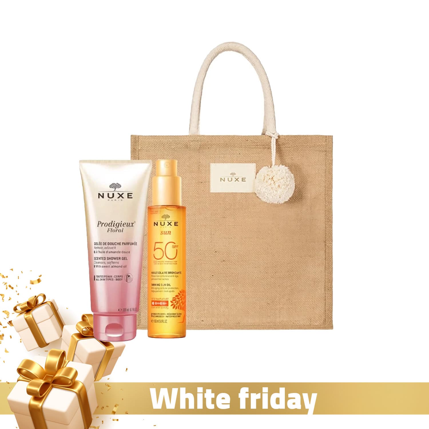 NUXE Trousse Sun Huile Solaire SPF50+ 150ml + Prodigieux® Floral Gelée de Douche 200ml (Offerte) + Sac Offert