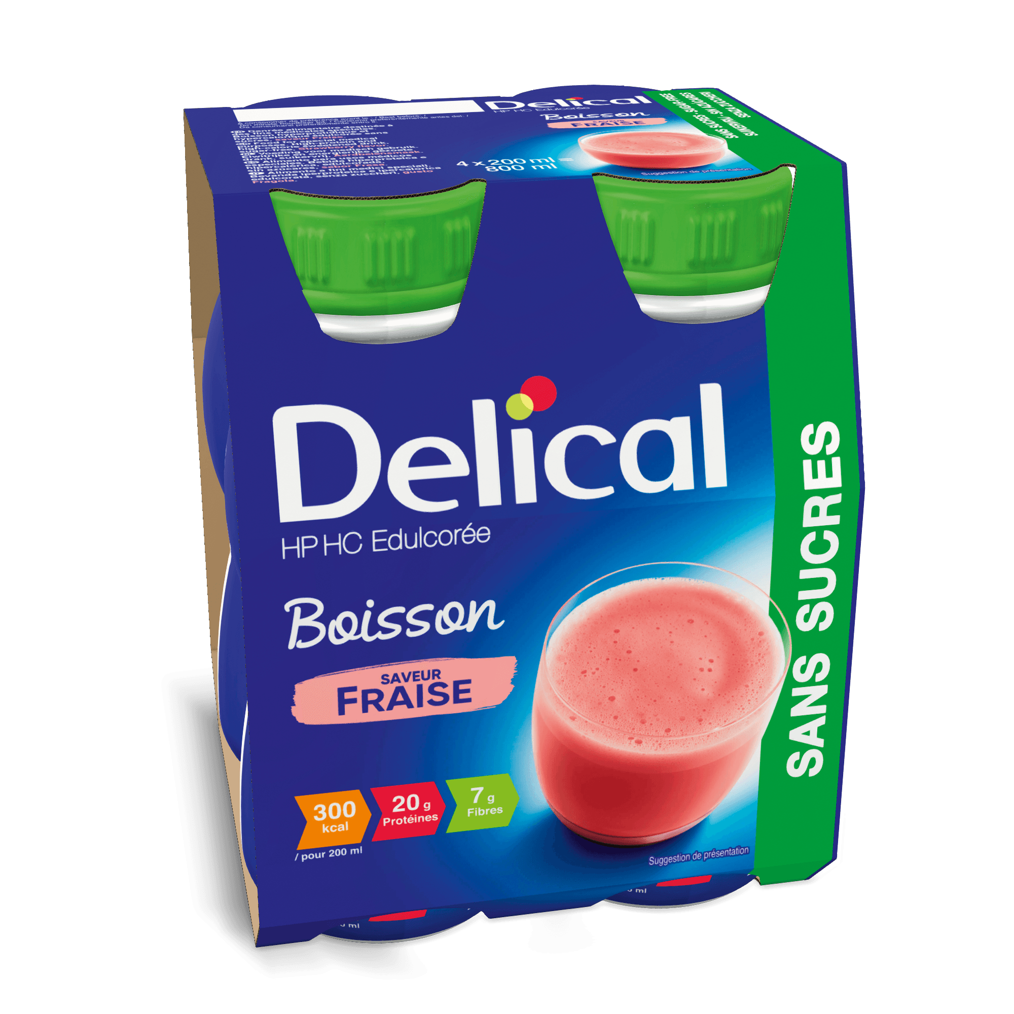 Delical Boisson HP HC sans Sucres Saveur Fraise 4 x 200ml