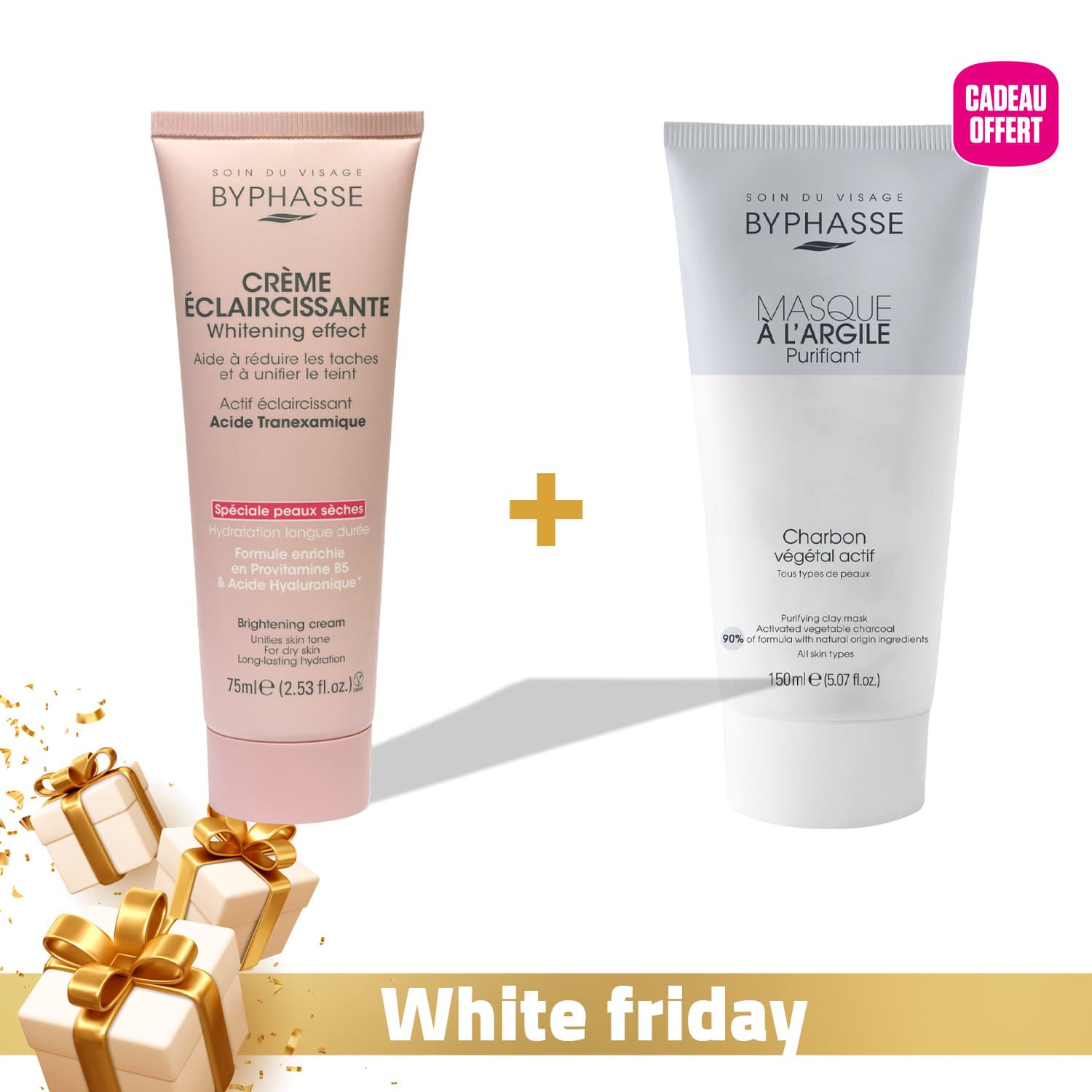 Byphasse Crème Éclaircissante Peaux Sèches = Masque Argile Purifiant 150ml OFFERT