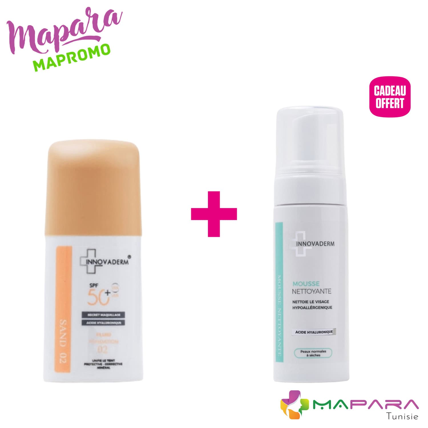 Innovaderm Fond de Teint Minéral SAND 2 SPF50+ + Mousse Nettoyante 150ml OFFERTE