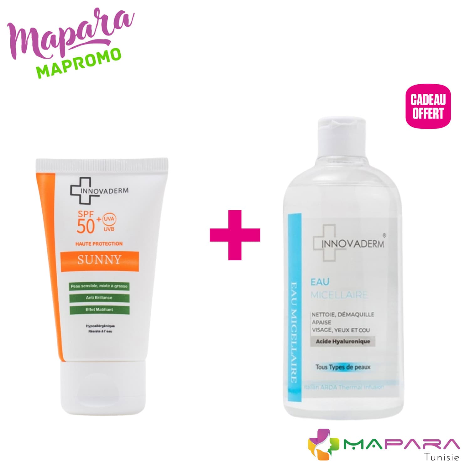 Innovaderm Sunny Anti Brillance SPF 50+ PEAU GRASSE + Eau Micellaire 400ml OFFERTE