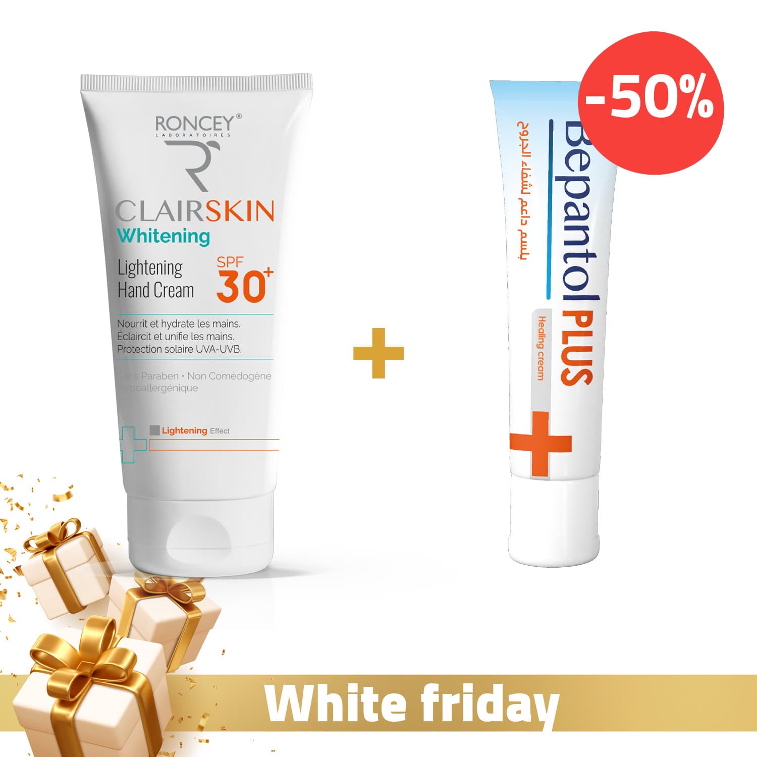 Roncey Clairskin Crème à Mains SPF 30+ 100ml + Roncey Bepantol Plus Crème Cicatrisante 30gr Offert
