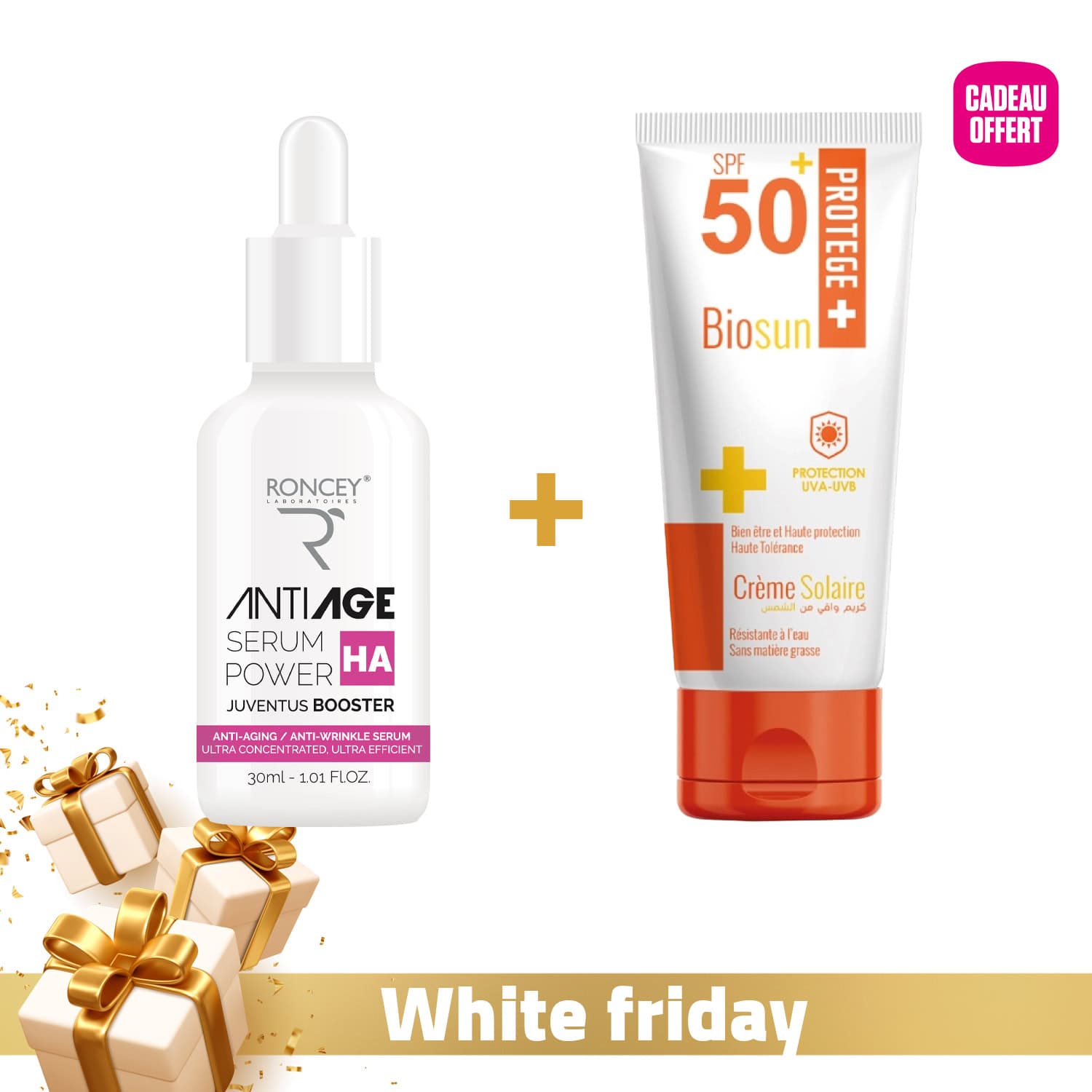 Roncey Hydraskin Serum Anti-Âge HA + Écran Solaire Offert