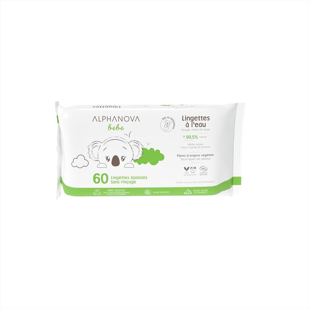 Alphanova Lingettes à l’eau Sans parfum Bébé 60 unités
