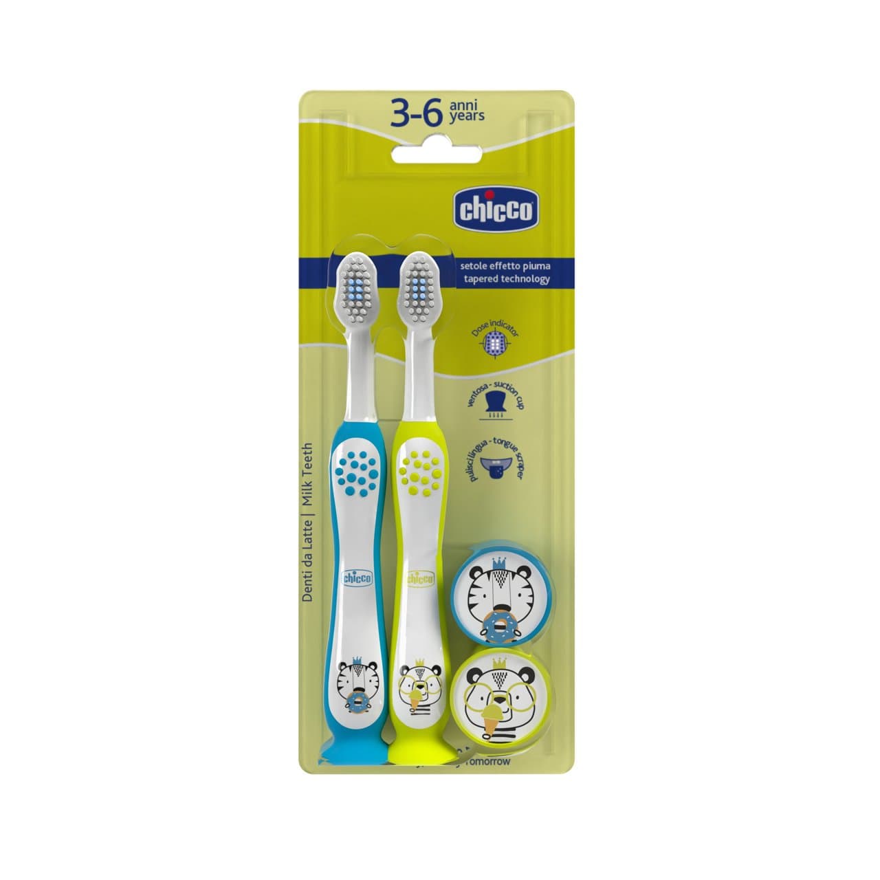 Chicco Milk Teeth Brosse à Dents 3-6 ans Pack Tigre/Panda